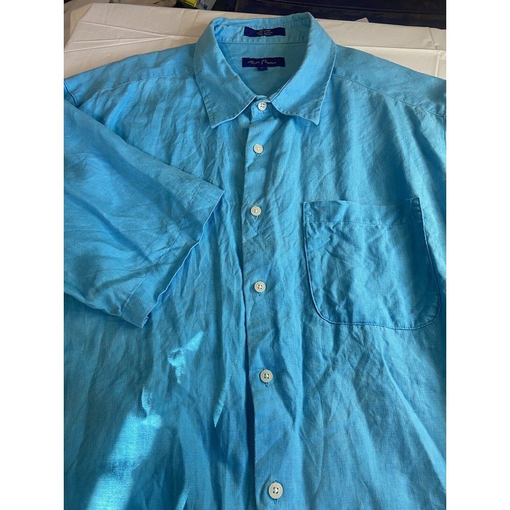 Men's Alan Flusser 100% Linen Light Blue Button Down Dress Shirt-Size XL